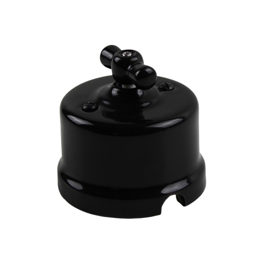 Elhard - Întrerupător rotativ retro din ceramică, seria nr. 5, negru