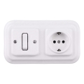 Elhard - Întrerupător unipolar retro din ceramică nr. 1 și priză SCHUKO 230V cu ramă albă