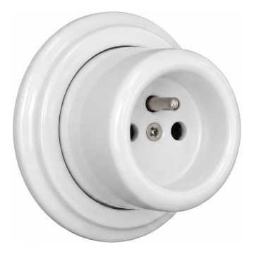 Elhard - Priză ceramică retro de perete pentru uz casnic cu ramă 230V albă