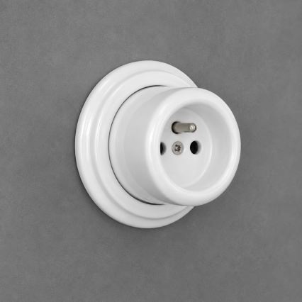 Elhard - Priză ceramică retro de perete pentru uz casnic cu ramă 230V albă