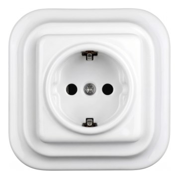 Elhard - Priză ceramică retro de perete pentru uz casnic, cu ramă SCHUKO 230V, albă