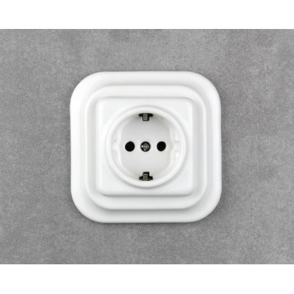 Elhard - Priză ceramică retro de perete pentru uz casnic, cu ramă SCHUKO 230V, albă