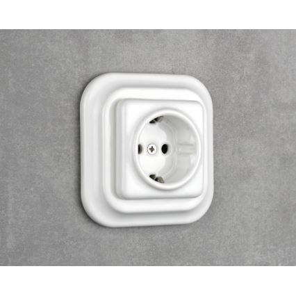 Elhard - Priză ceramică retro de perete pentru uz casnic, cu ramă SCHUKO 230V, albă