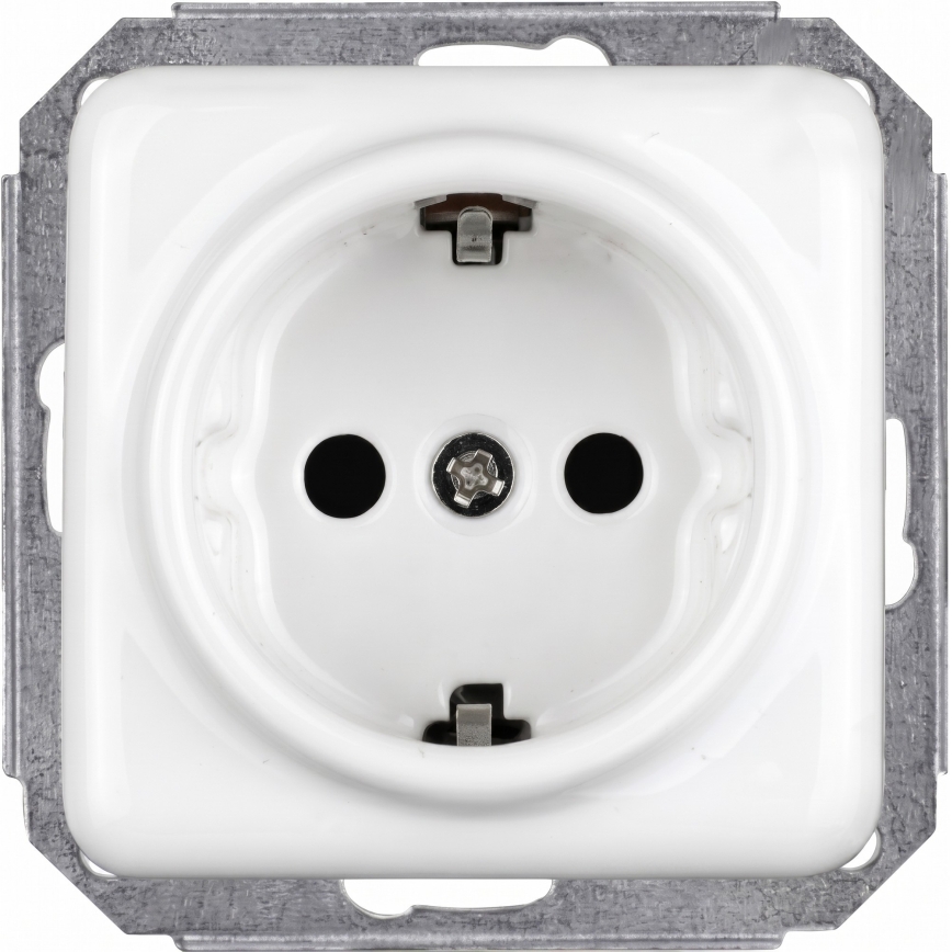 Elhard - Priză ceramică retro de perete pentru uz casnic, cu ramă SCHUKO 230V, albă
