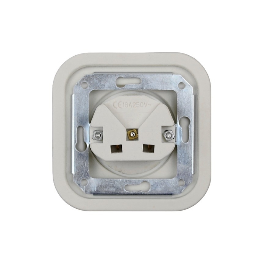 Elhard - Priză ceramică retro de perete pentru uz casnic, cu ramă SCHUKO 230V, albă