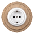Elhard - Priză ceramică retro de uz casnic cu ramă SCHUKO 230V alb/lemn deschis