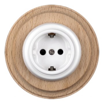 Elhard - Priză ceramică retro de uz casnic cu ramă SCHUKO 230V alb/lemn deschis