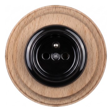 Elhard - Priză ceramică retro pentru casă cu ramă 230V negru/lemn deschis