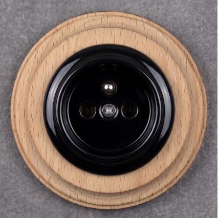 Elhard - Priză ceramică retro pentru casă cu ramă 230V negru/lemn deschis