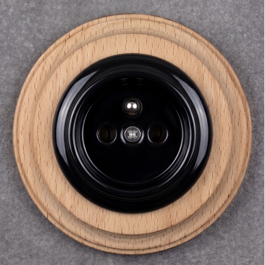Elhard - Priză ceramică retro pentru casă cu ramă 230V negru/lemn deschis