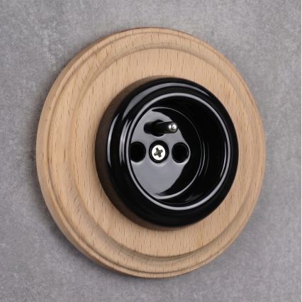 Elhard - Priză ceramică retro pentru casă cu ramă 230V negru/lemn deschis