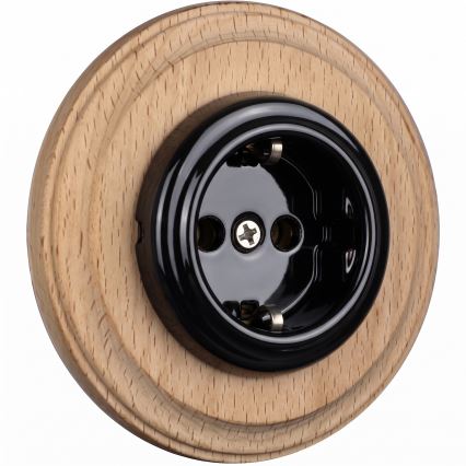 Elhard - Priză ceramică retro pentru casă cu ramă 230V negru/lemn deschis