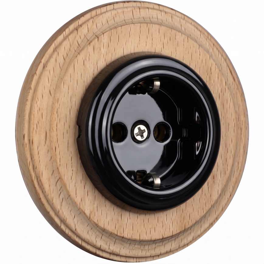 Elhard - Priză ceramică retro pentru casă cu ramă 230V negru/lemn deschis