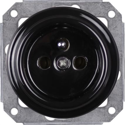Elhard - Priză ceramică retro pentru casă cu ramă 230V negru/lemn deschis