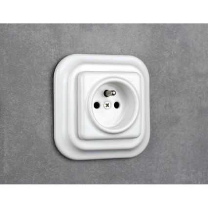 Elhard - Priză ceramică retro pentru locuință, fără ramă, 230 V, albă