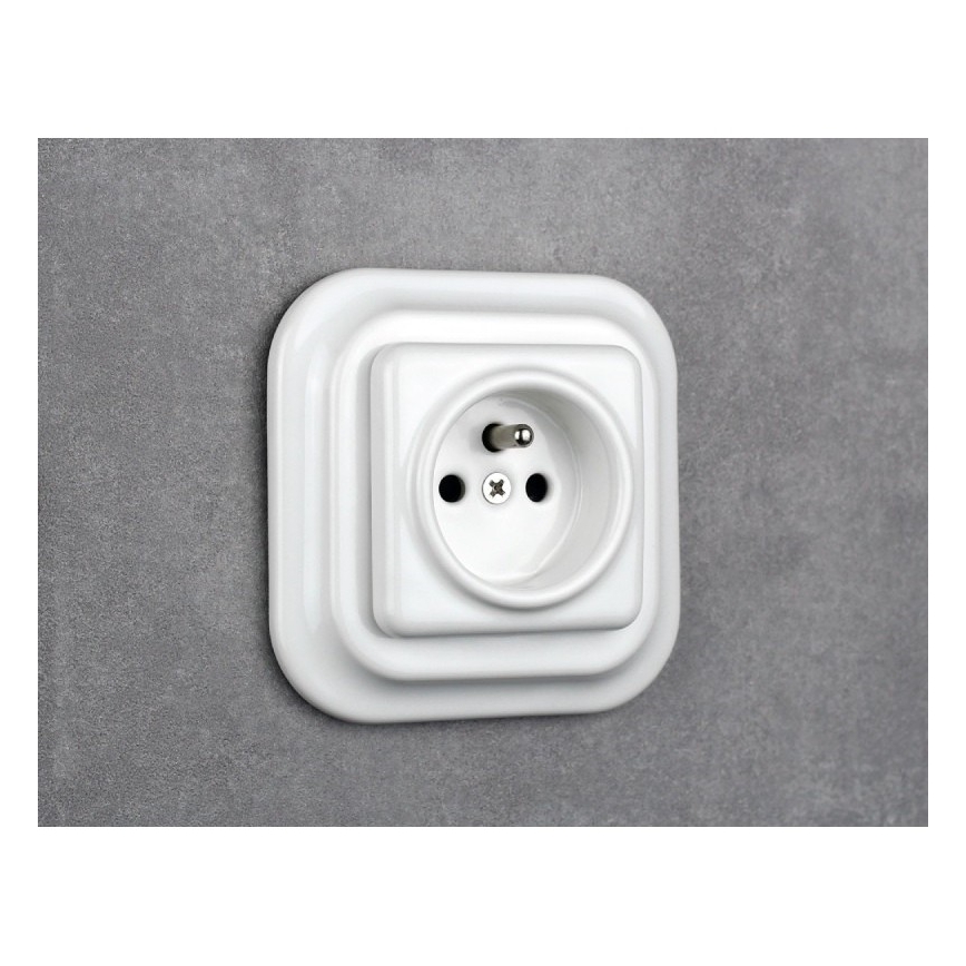 Elhard - Priză ceramică retro pentru locuință, fără ramă, 230 V, albă