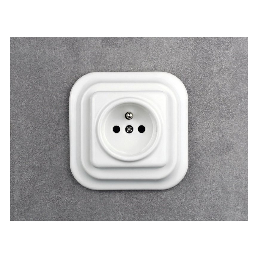 Elhard - Priză ceramică retro pentru locuință, fără ramă, 230 V, albă