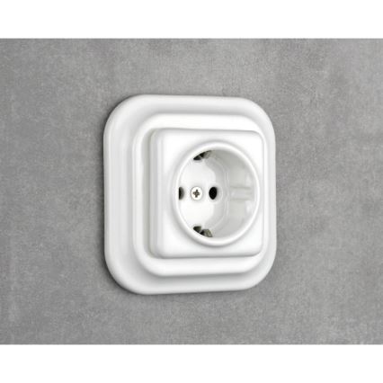 Elhard - Priză ceramică retro pentru uz casnic, fără ramă, SCHUKO 230V, albă