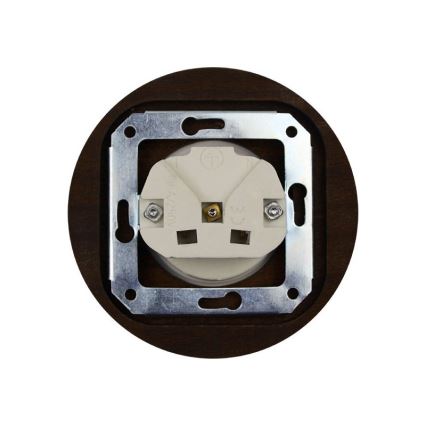 Elhard - priză ceramică retro de perete pentru uz casnic cu ramă SCHUKO 230V negru/lemn închis