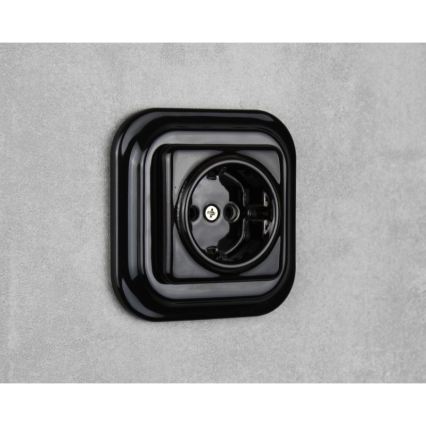 Elhard - Priză ceramică retro Schuko pentru uz casnic, fără ramă, 230 V, neagră