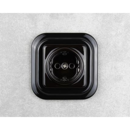 Elhard - Priză ceramică retro Schuko pentru uz casnic, fără ramă, 230 V, neagră