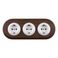 Elhard - Priză ceramică retro triplă de perete cu ramă SCHUKO 230V alb/lemn închis