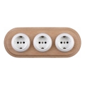 Elhard - Priză ceramică retro triplă pentru locuință cu ramă SCHUKO 230V alb/lemn deschis