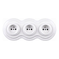 Elhard - Priză ceramică retro triplă pentru uz casnic, cu ramă, 230V, albă