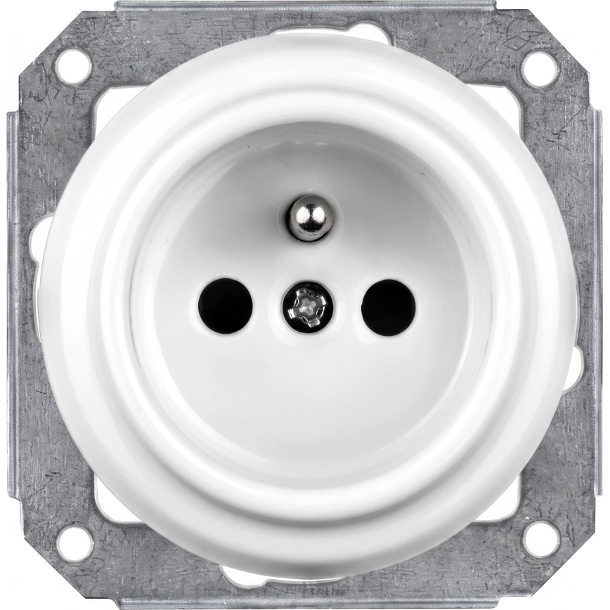 Elhard - Priză ceramică retro triplă pentru uz casnic, cu ramă, 230V, albă