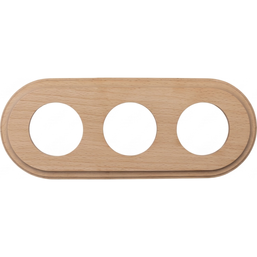 Elhard - Priză ceramică retro triplă pentru locuință cu ramă SCHUKO 230V alb/lemn deschis