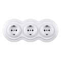 Elhard - Priză ceramică retro triplă pentru uz casnic cu ramă SCHUKO 230V albă