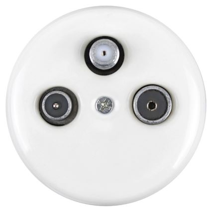 Elhard - Priză de antenă retro din ceramică TV+Radio+SAT, albă