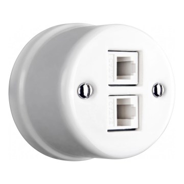 Elhard - Priză de date retro ceramică 2xRJ45 albă