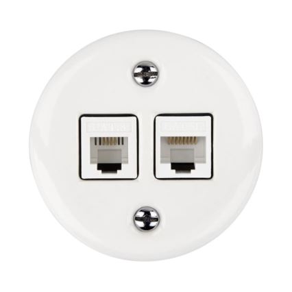 Elhard - Priză de date retro ceramică 2xRJ45 albă