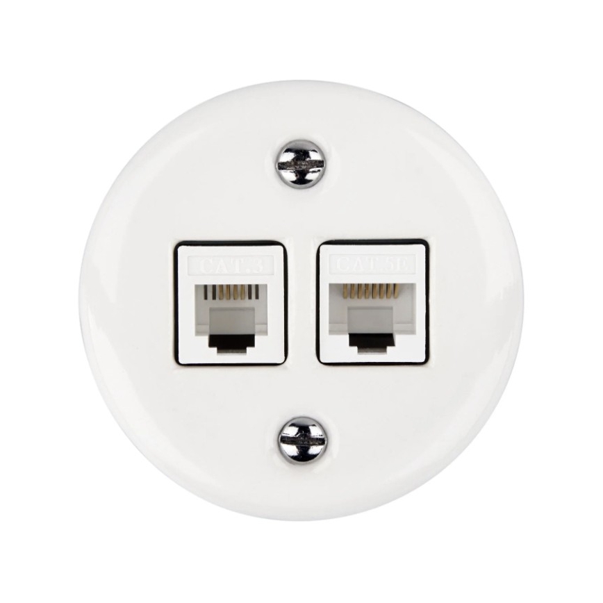 Elhard - Priză de date retro ceramică 2xRJ45 albă