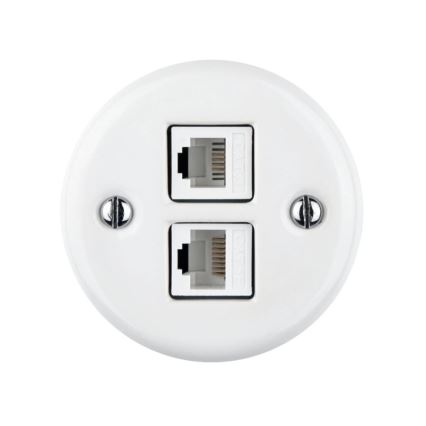 Elhard - Priză de date retro ceramică 2xRJ45 albă