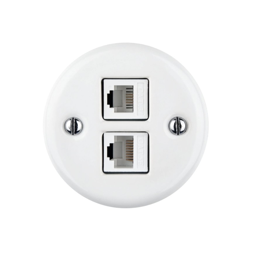 Elhard - Priză de date retro ceramică 2xRJ45 albă