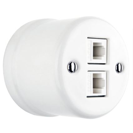 Elhard - Priză de date retro ceramică 2xRJ45 albă