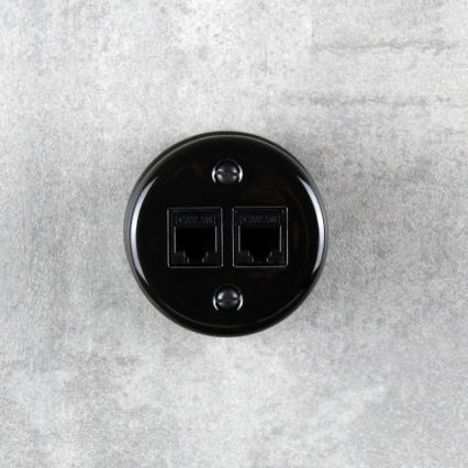 Elhard - Priză de date retro din ceramică 2xRJ45 neagră