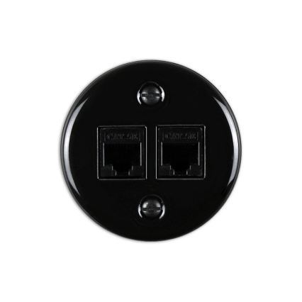 Elhard - Priză de date retro din ceramică 2xRJ45 neagră