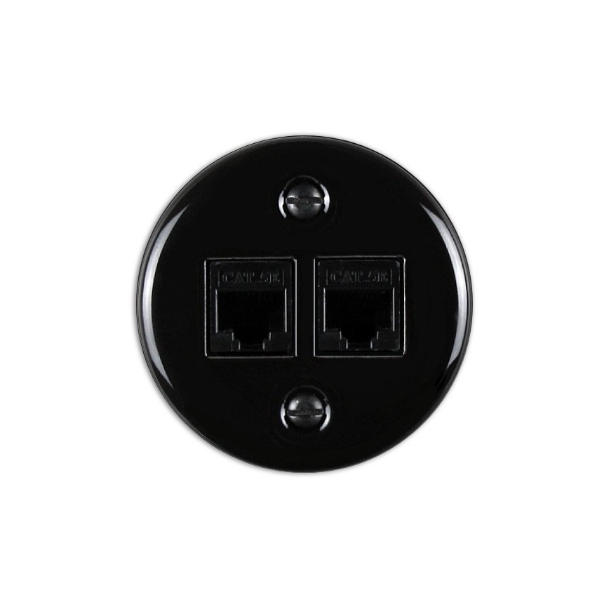 Elhard - Priză de date retro din ceramică 2xRJ45 neagră
