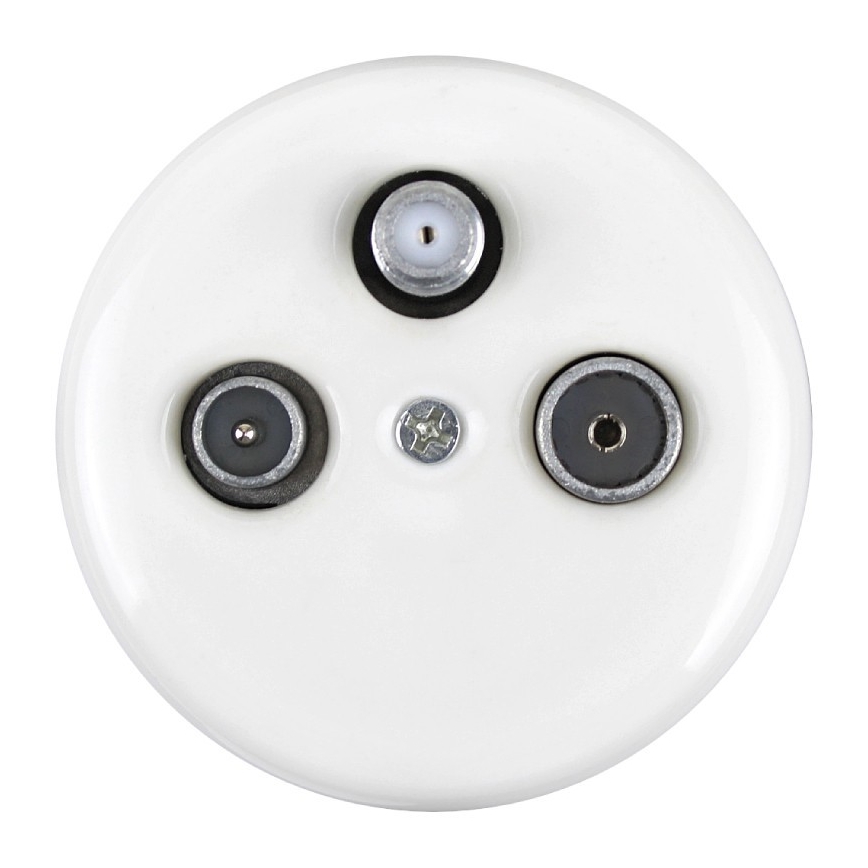 Elhard - Priză de perete retro din ceramică pentru antenă TV+Radio+SAT, albă