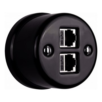 Elhard - Priză de perete retro din ceramică pentru date, 2x RJ45, neagră