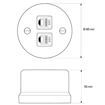 Elhard - Priză de perete retro din ceramică pentru date, 2x RJ45, neagră