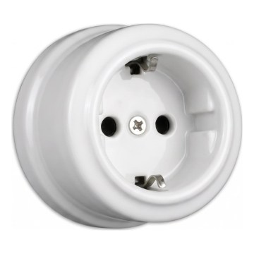 Elhard - Priză de perete retro din ceramică pentru locuință, SCHUKO 230V, albă