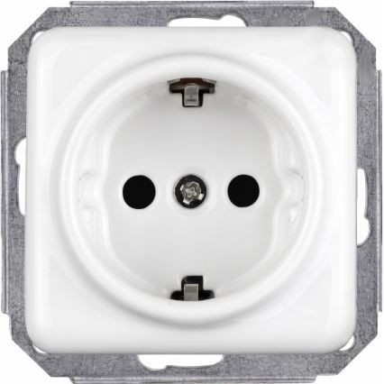 Elhard - Priză dublă ceramică retro cu ramă SCHUKO, 230 V, albă