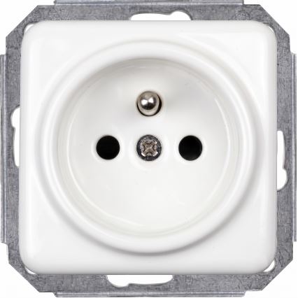 Elhard - Priză dublă ceramică retro de perete, cu ramă, 230V, albă