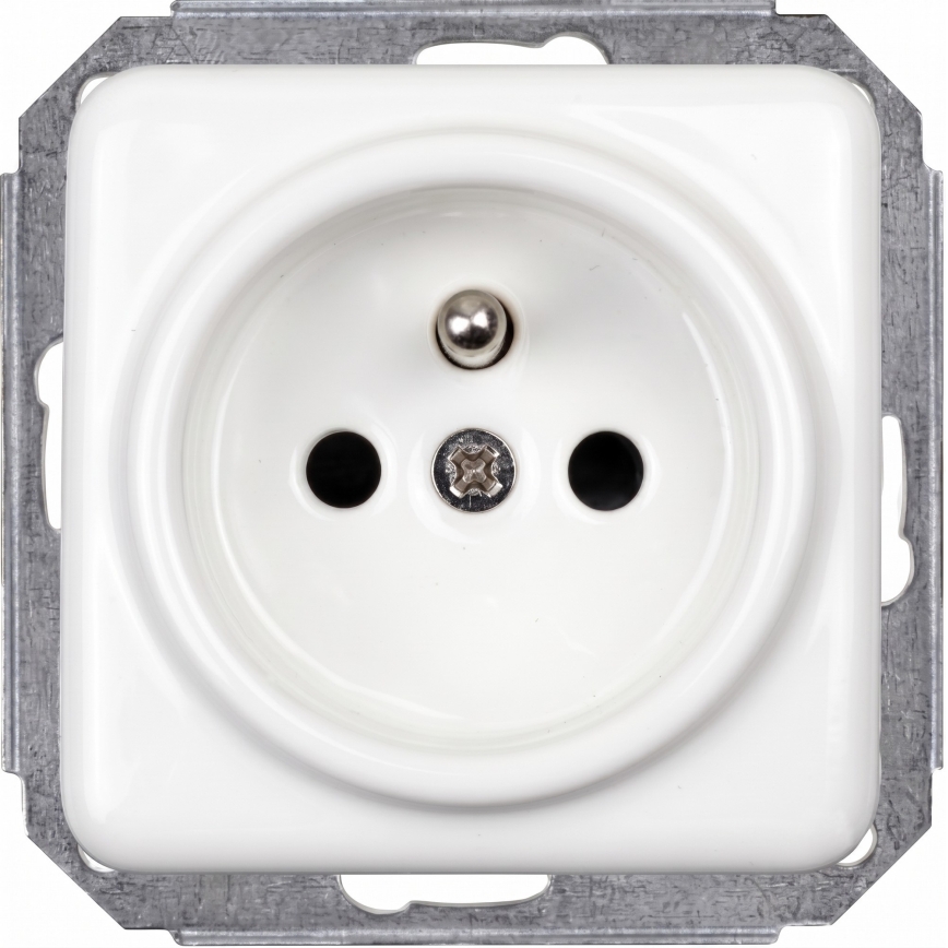 Elhard - Priză dublă ceramică retro de perete, cu ramă, 230V, albă