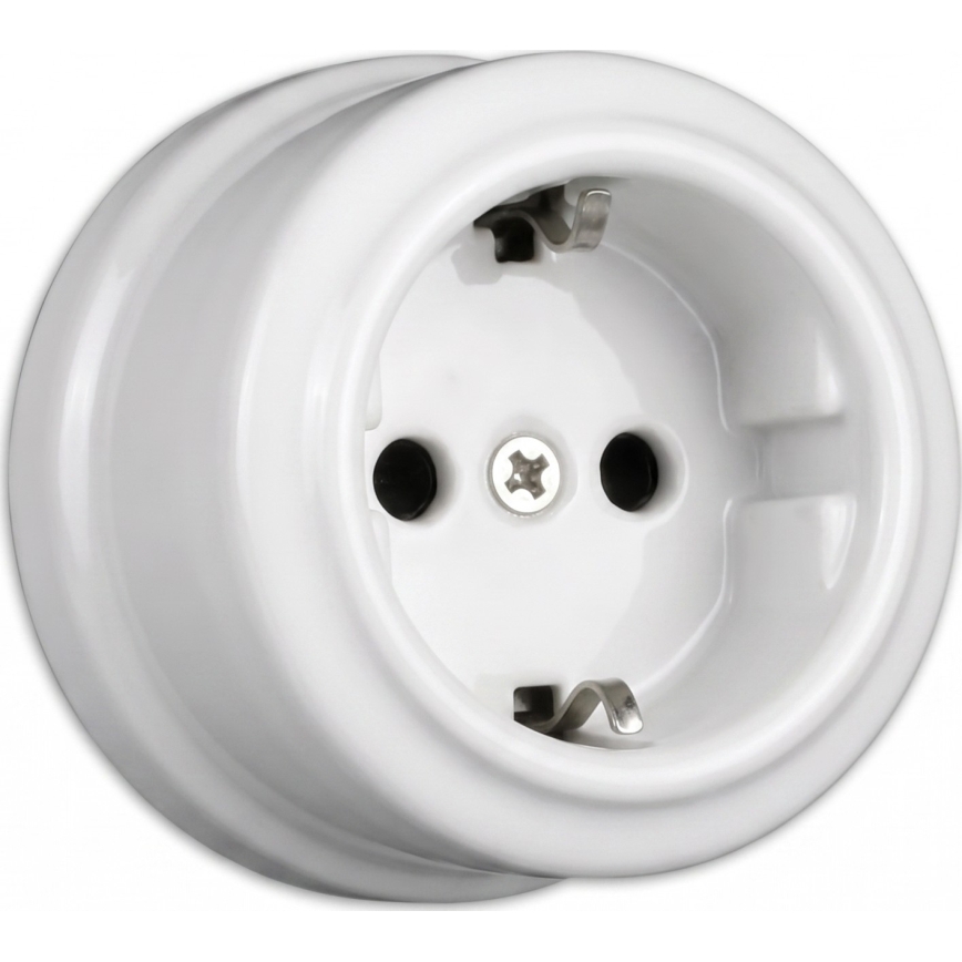 Elhard - Priză dublă ceramică retro de perete, cu ramă, SCHUKO 230V, albă