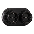 Elhard - Priză dublă ceramică retro de perete pentru uz casnic, cu ramă SCHUKO 230V, neagră